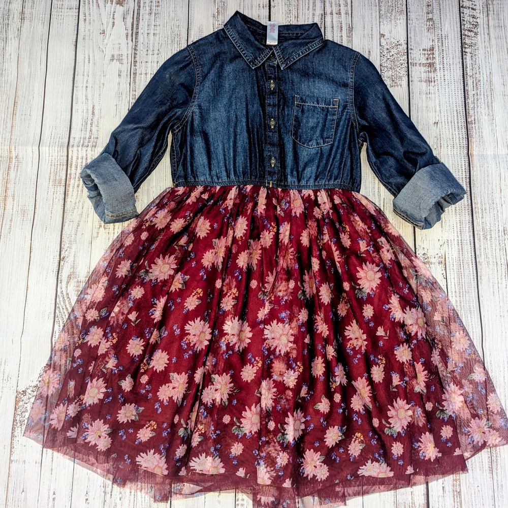 Justice Denim and Floral Kids Dress